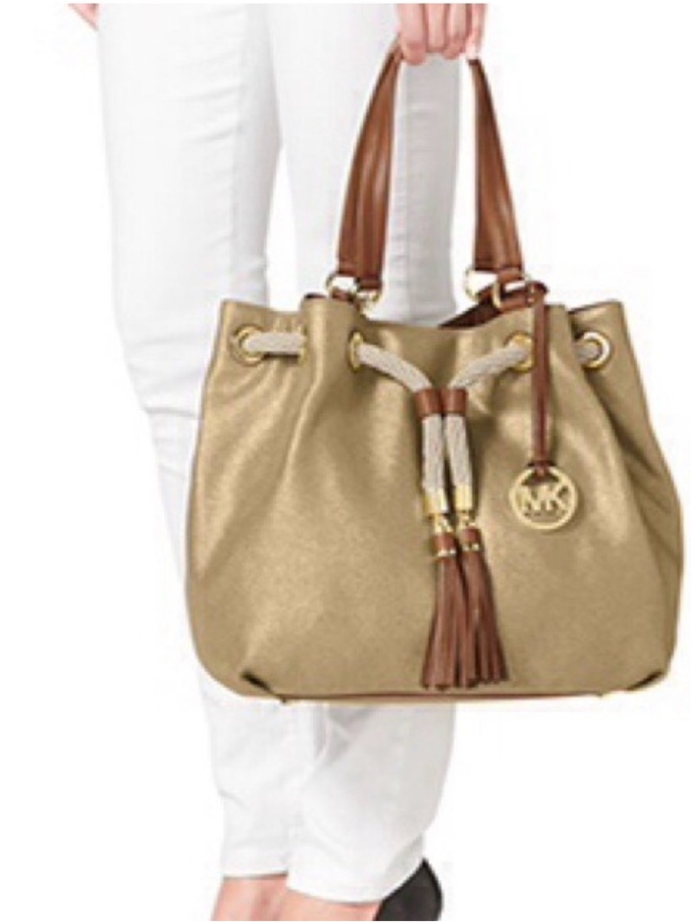 Michael Kors Medina Large Gathered Tote Shoulder Bag Metallic Gold MSRP 298.00 - Picture 2 of 16